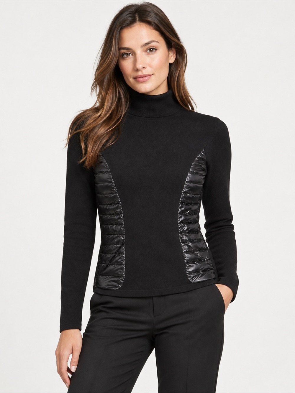 MONCLER HIGH NECK PUFFER PANEL SWEATER